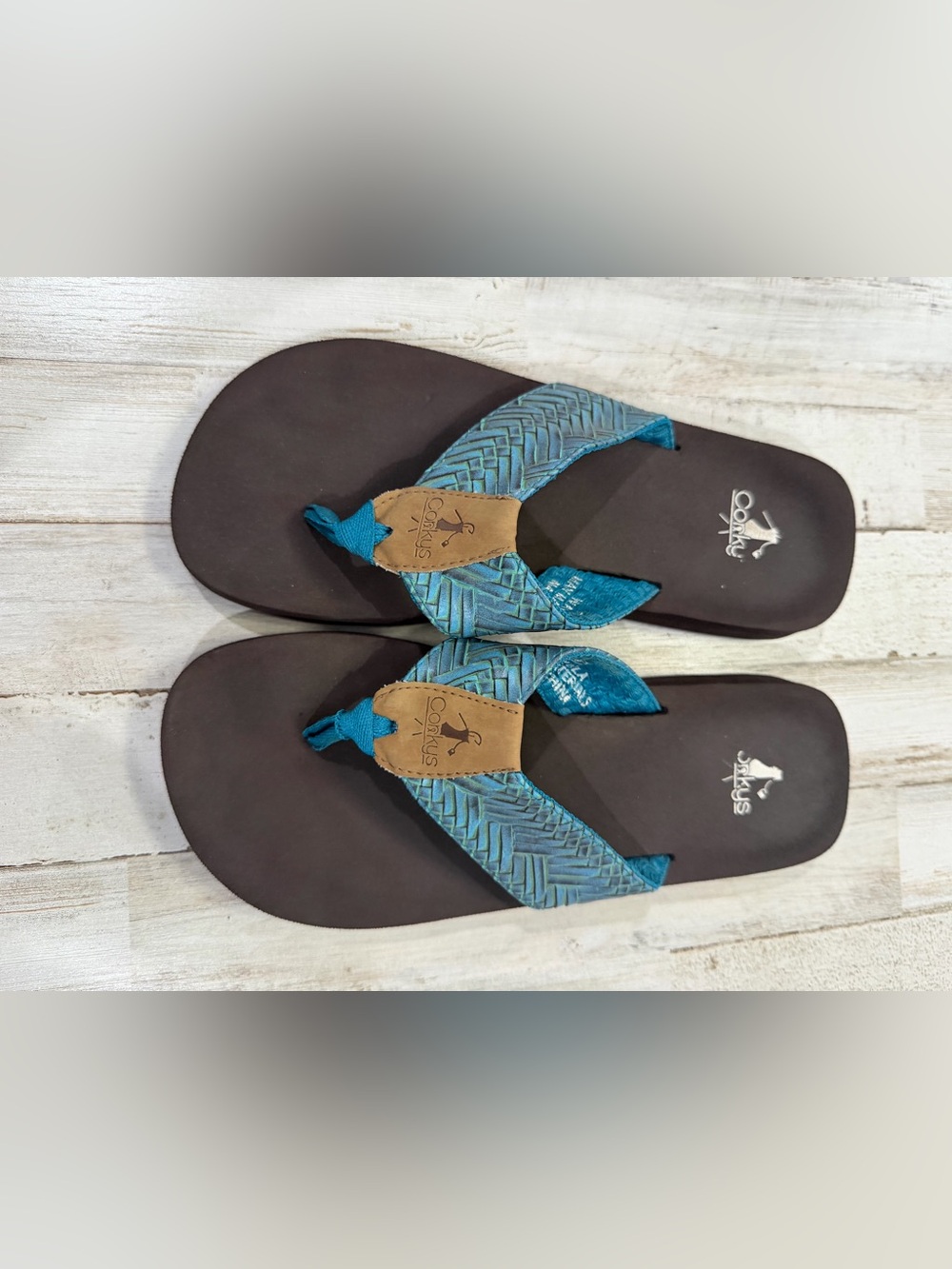 Corkys Turquoise & Brown Flip Flop Sandals